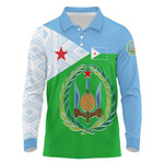Djibouti Long Sleeve Polo Shirt Flag Tribal Motifs and Red Star Symbol of Unity