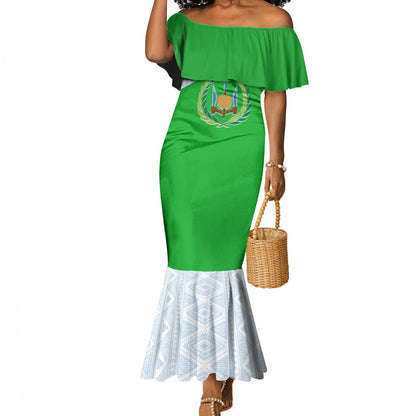 Djibouti Mermaid Dress Flag Tribal Motifs and Red Star Symbol of Unity