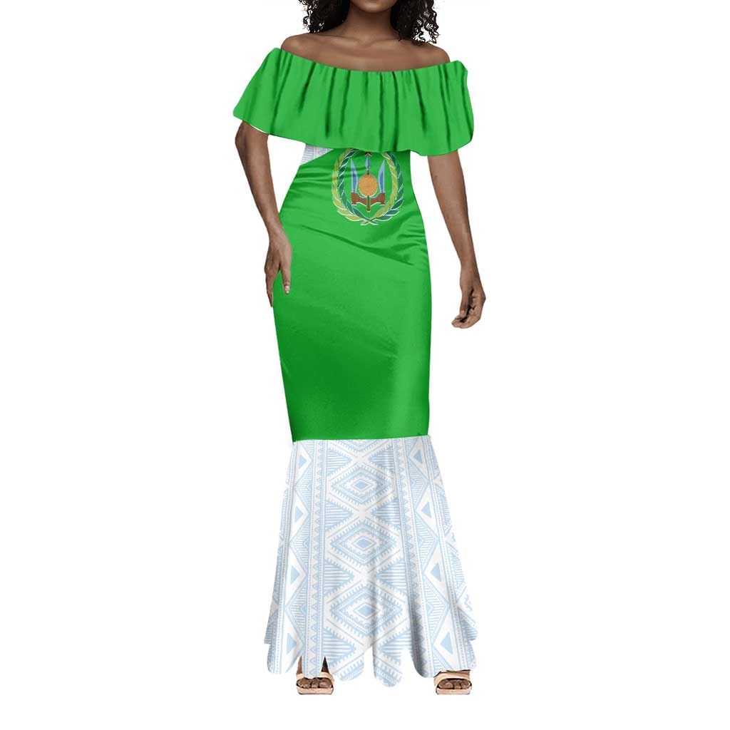 Djibouti Mermaid Dress Flag Tribal Motifs and Red Star Symbol of Unity