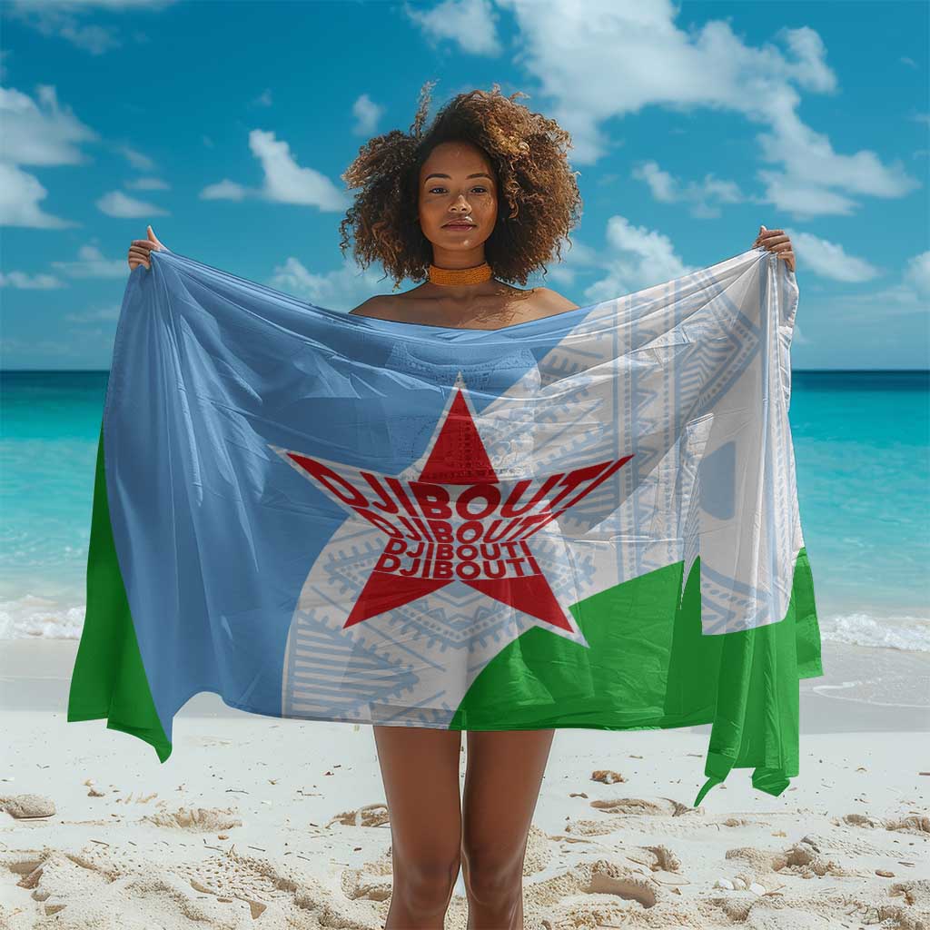 Djibouti Sarong Flag Tribal Motifs and Red Star Symbol of Unity
