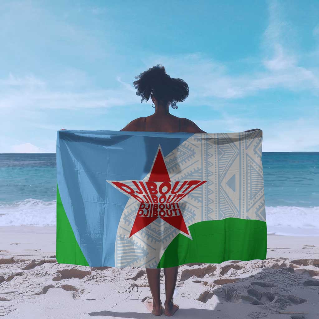 Djibouti Sarong Flag Tribal Motifs and Red Star Symbol of Unity