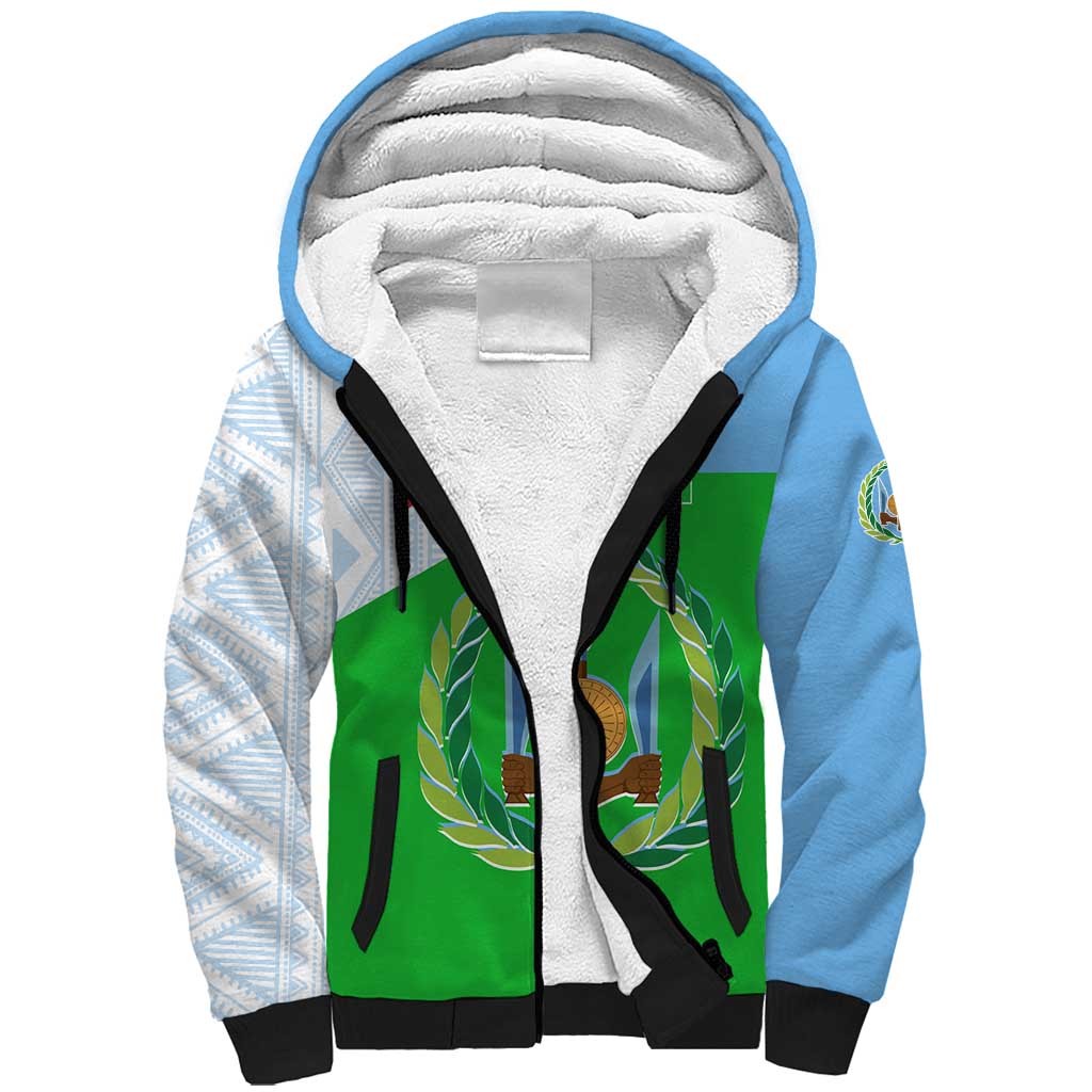 Djibouti Sherpa Hoodie Flag Tribal Motifs and Red Star Symbol of Unity