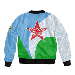 Djibouti Sleeve Zip Bomber Jacket Flag Tribal Motifs and Red Star Symbol of Unity
