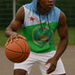 Djibouti Sleeveless Hoodie Flag Tribal Motifs and Red Star Symbol of Unity - African Pride