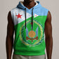 Djibouti Sleeveless Hoodie Flag Tribal Motifs and Red Star Symbol of Unity - African Pride