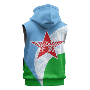 Djibouti Sleeveless Zip Hoodie Flag Tribal Motifs and Red Star Symbol of Unity - African Pride