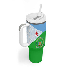 Djibouti Tumbler With Handle Flag Tribal Motifs and Red Star Symbol of Unity