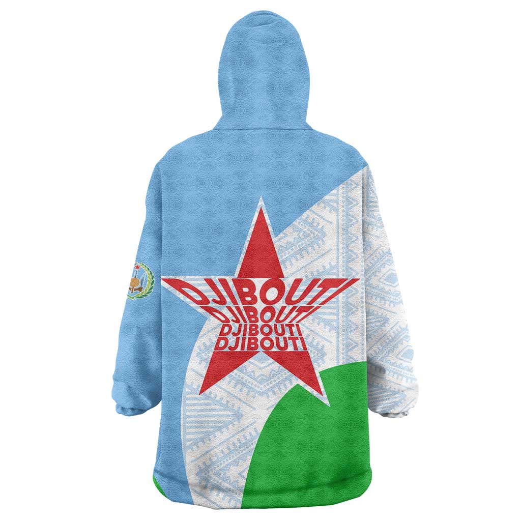 Djibouti Wearable Blanket Hoodie Flag Tribal Motifs and Red Star Symbol of Unity