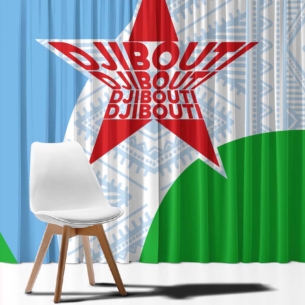Djibouti Window Curtain Flag Tribal Motifs and Red Star Symbol of Unity