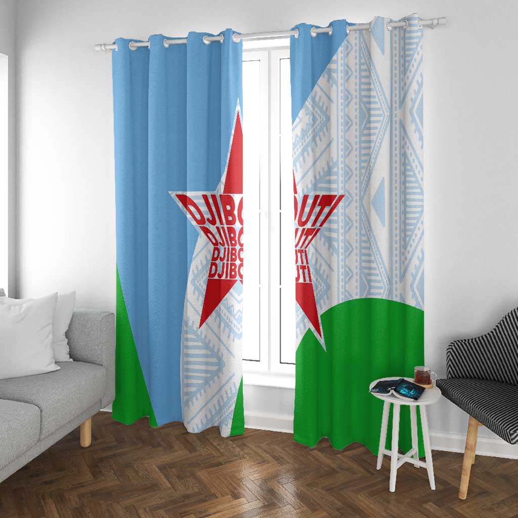 Djibouti Window Curtain Flag Tribal Motifs and Red Star Symbol of Unity