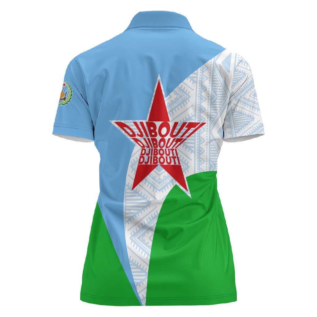 Djibouti Women Polo Shirt Flag Tribal Motifs and Red Star Symbol of Unity