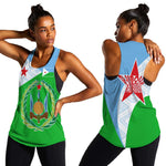 Djibouti Women Racerback Tank Flag Tribal Motifs and Red Star Symbol of Unity