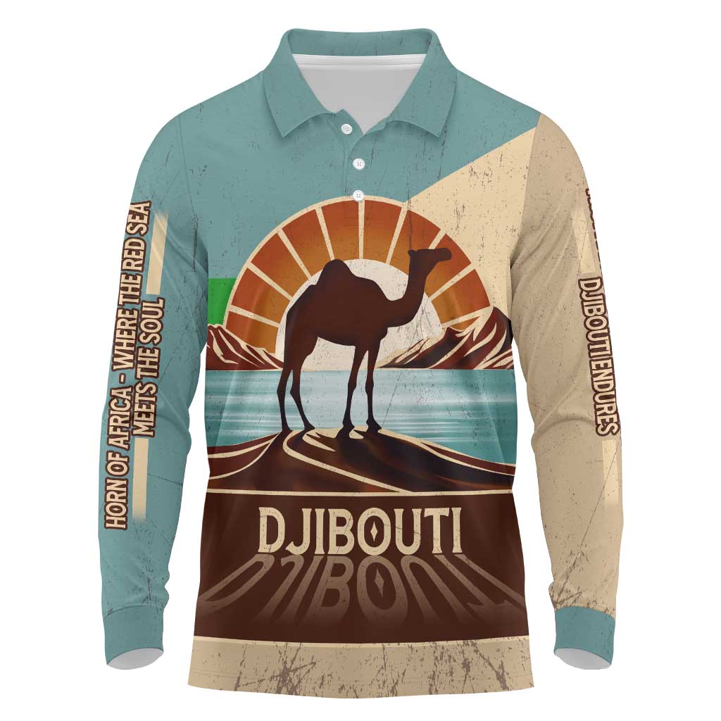 Djibouti Camel Long Sleeve Polo Shirt Where Desert Meets Sea and Heritage Stands Tall