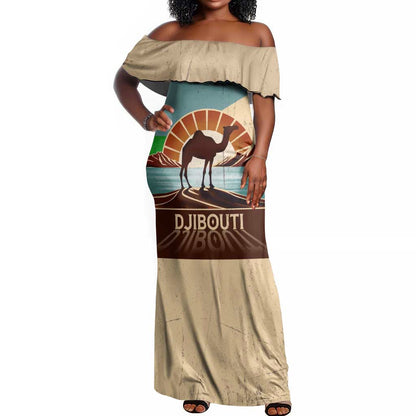 Djibouti Camel Off Shoulder Maxi Dress Where Desert Meets Sea and Heritage Stands Tall