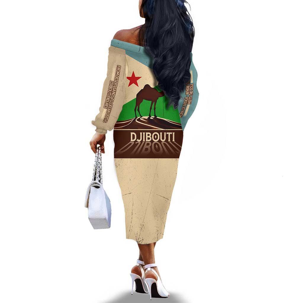 Djibouti Camel Off The Shoulder Long Sleeve Dress Where Desert Meets Sea and Heritage Stands Tall