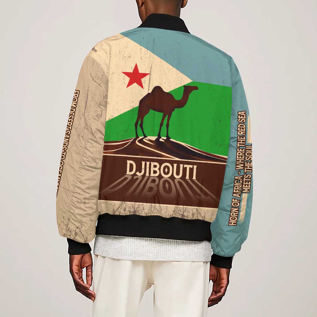 Djibouti Camel Sleeve Zip Bomber Jacket Where Desert Meets Sea and Heritage Stands Tall