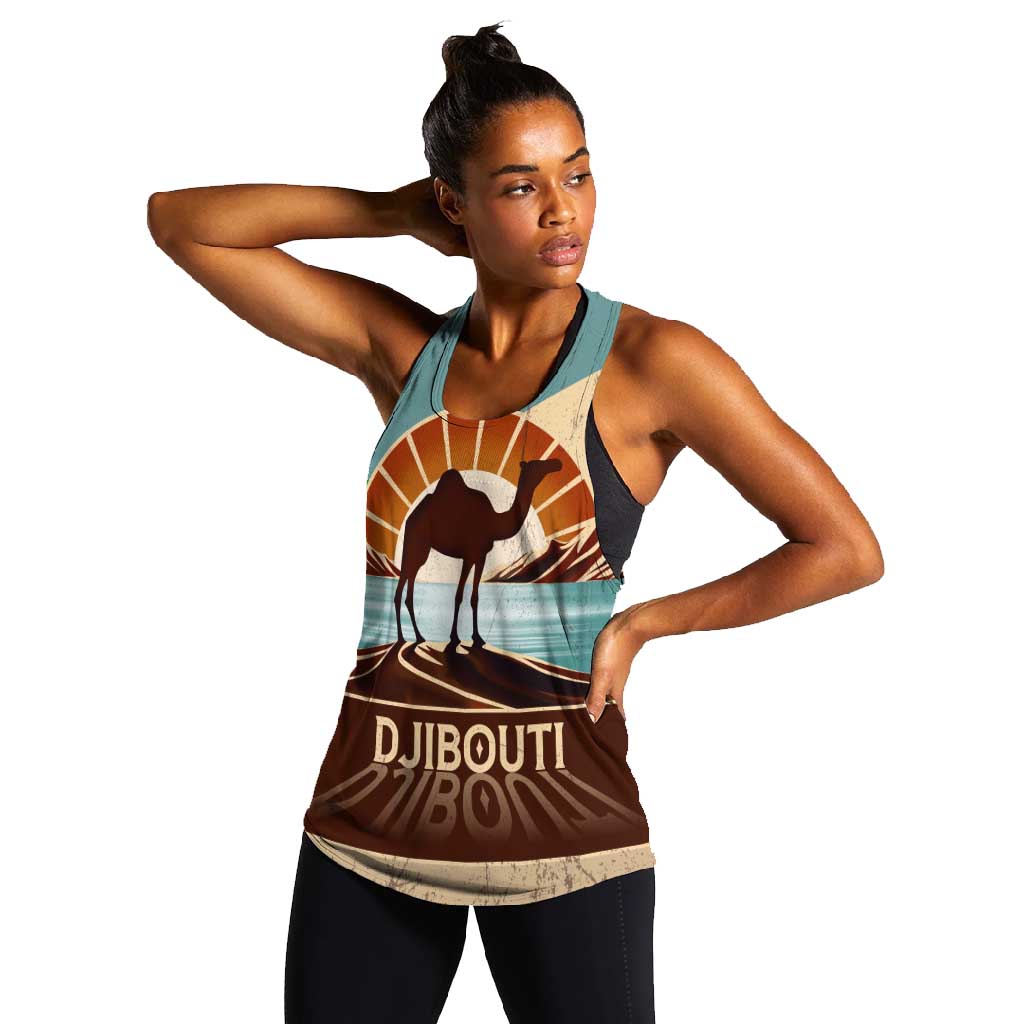 Djibouti Camel Women Racerback Tank Where Desert Meets Sea and Heritage Stands Tall