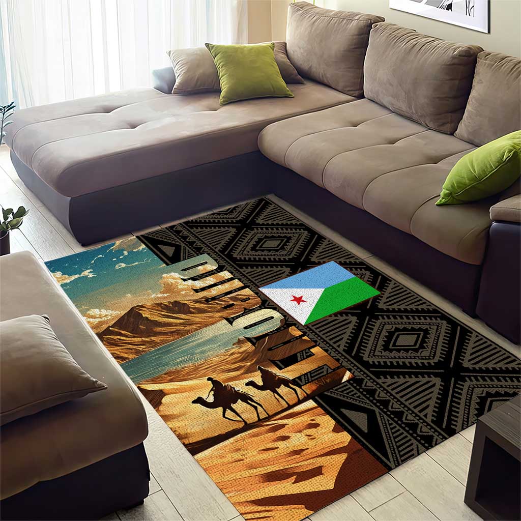 Djibouti Desert Area Rug Camel Riders and African Pattern