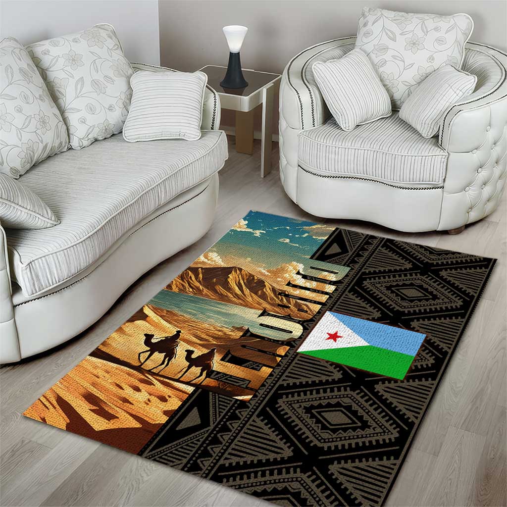 Djibouti Desert Area Rug Camel Riders and African Pattern