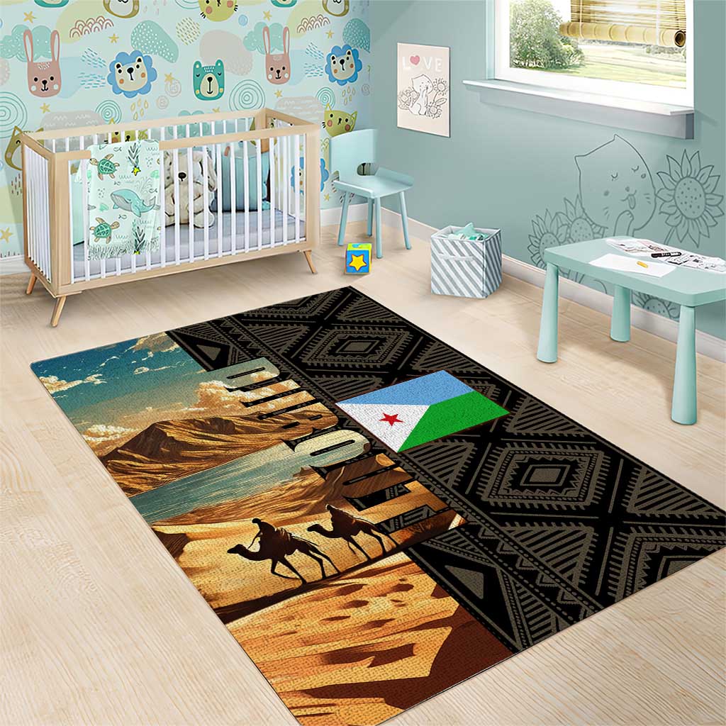 Djibouti Desert Area Rug Camel Riders and African Pattern