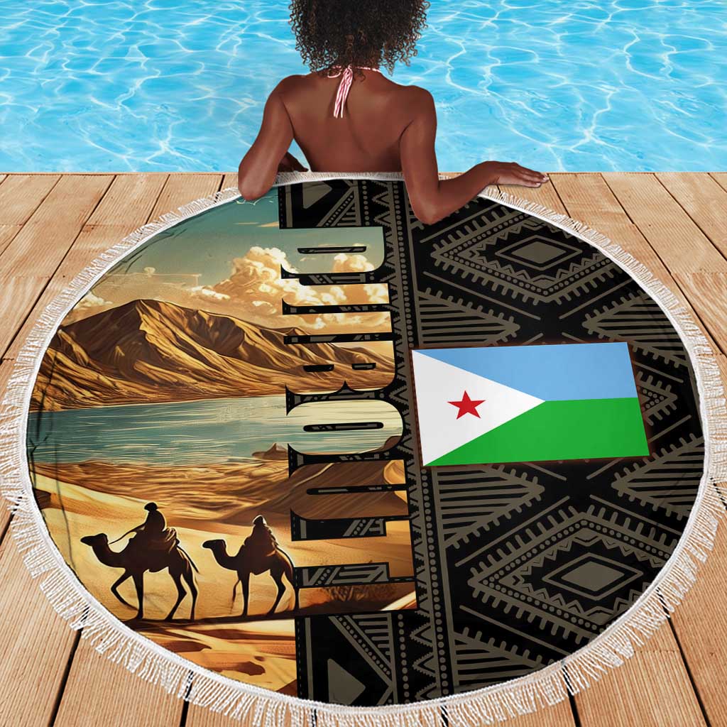 Djibouti Desert Beach Blanket Camel Riders and African Pattern