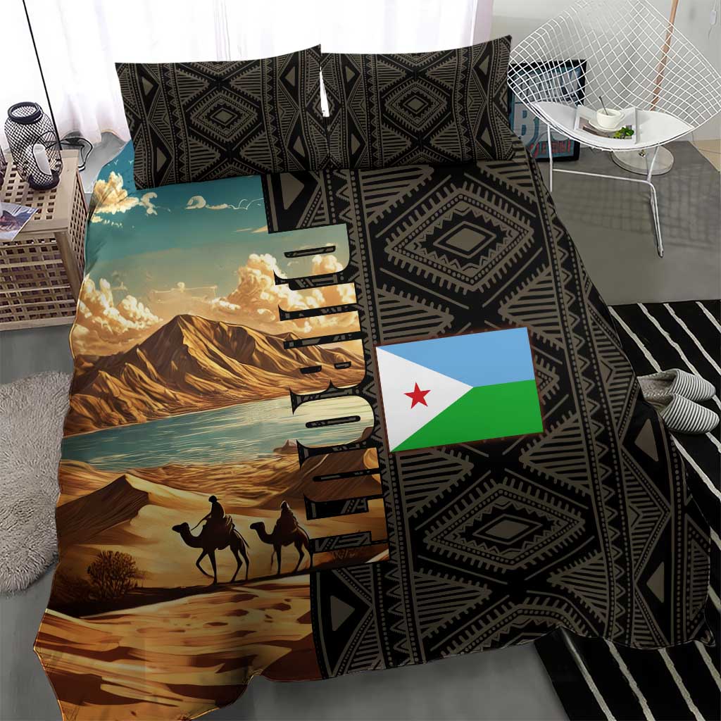 Djibouti Desert Bedding Set Camel Riders and African Pattern