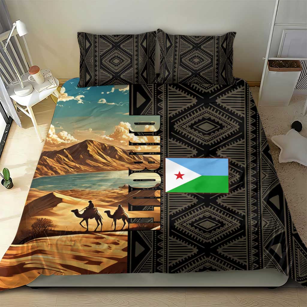 Djibouti Desert Bedding Set Camel Riders and African Pattern
