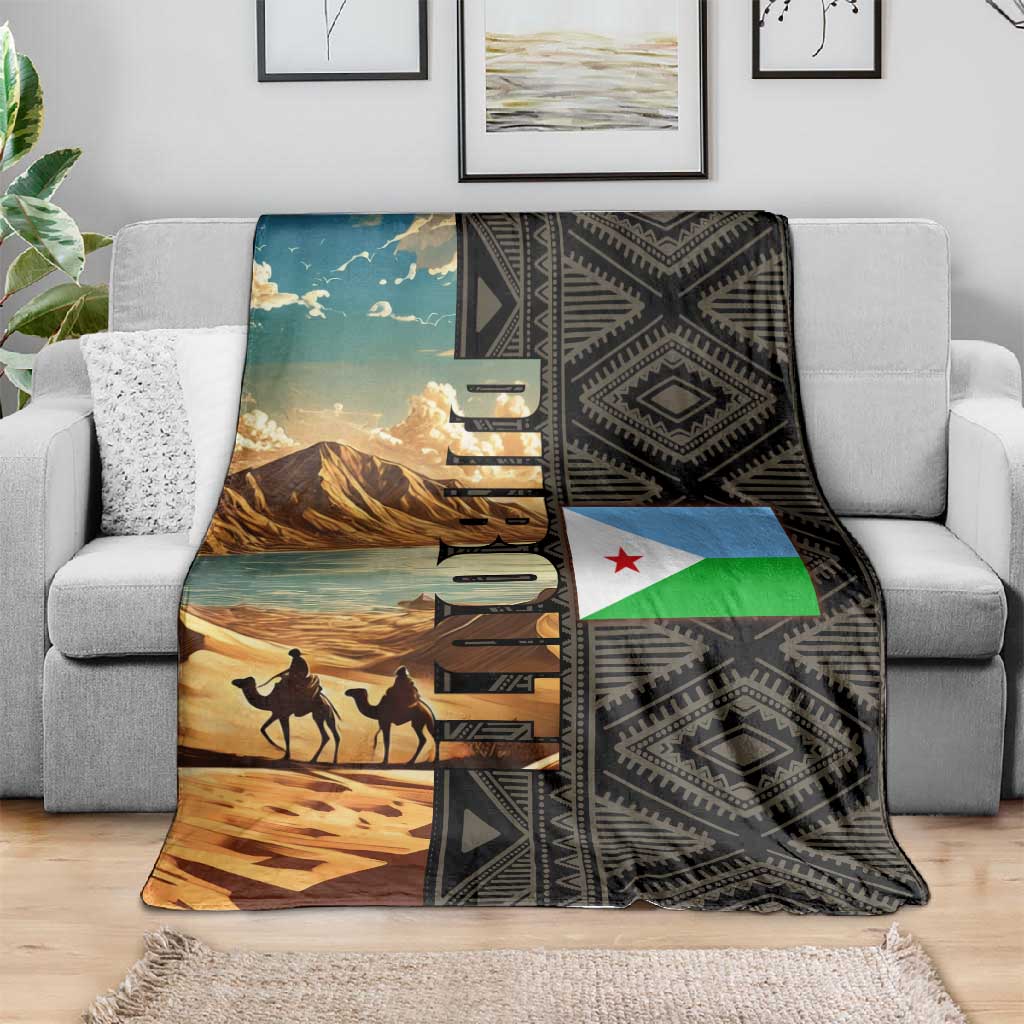 Djibouti Desert Blanket Camel Riders and African Pattern