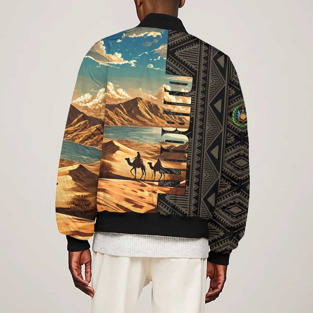Djibouti Desert Bomber Jacket Camel Riders and African Pattern