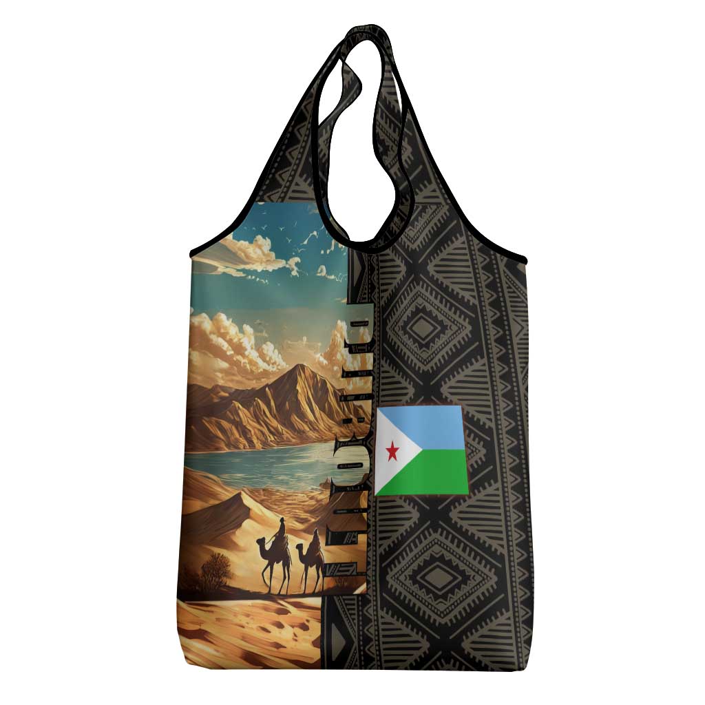 Djibouti Desert Grocery Bag Camel Riders and African Pattern