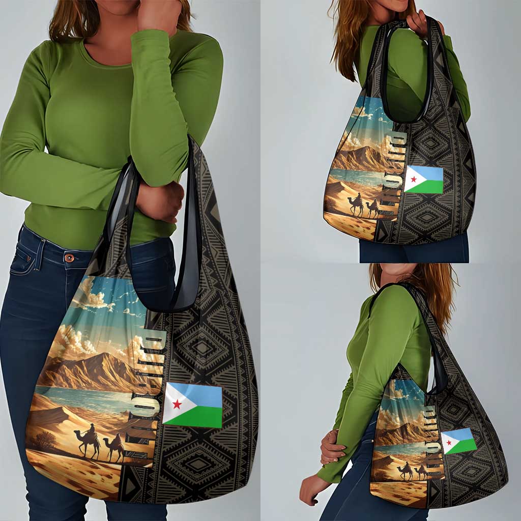 Djibouti Desert Grocery Bag Camel Riders and African Pattern