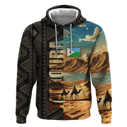 Djibouti Desert Hoodie Camel Riders and African Pattern