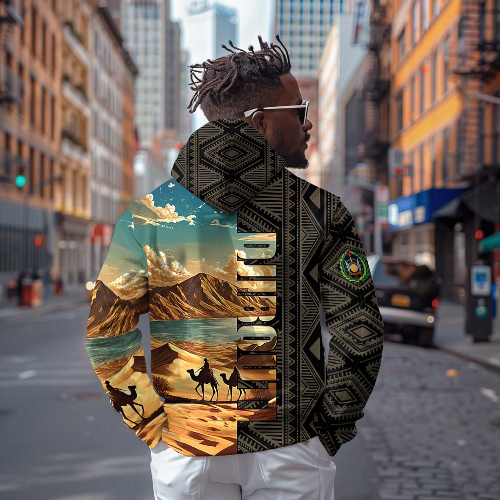 Djibouti Desert Hoodie Camel Riders and African Pattern