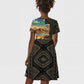 Djibouti Desert Kid Short Sleeve Dress Camel Riders and African Pattern