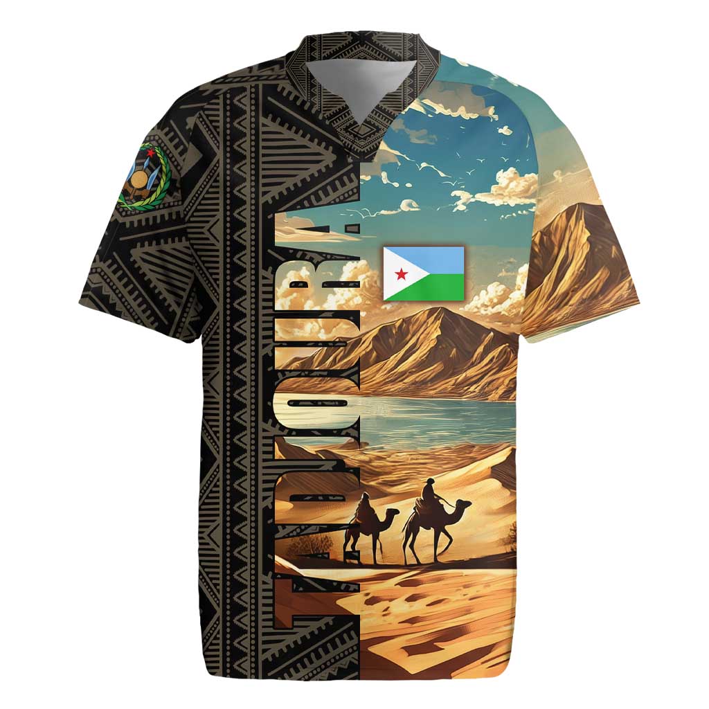 Djibouti Desert Rugby Jersey Camel Riders and African Pattern