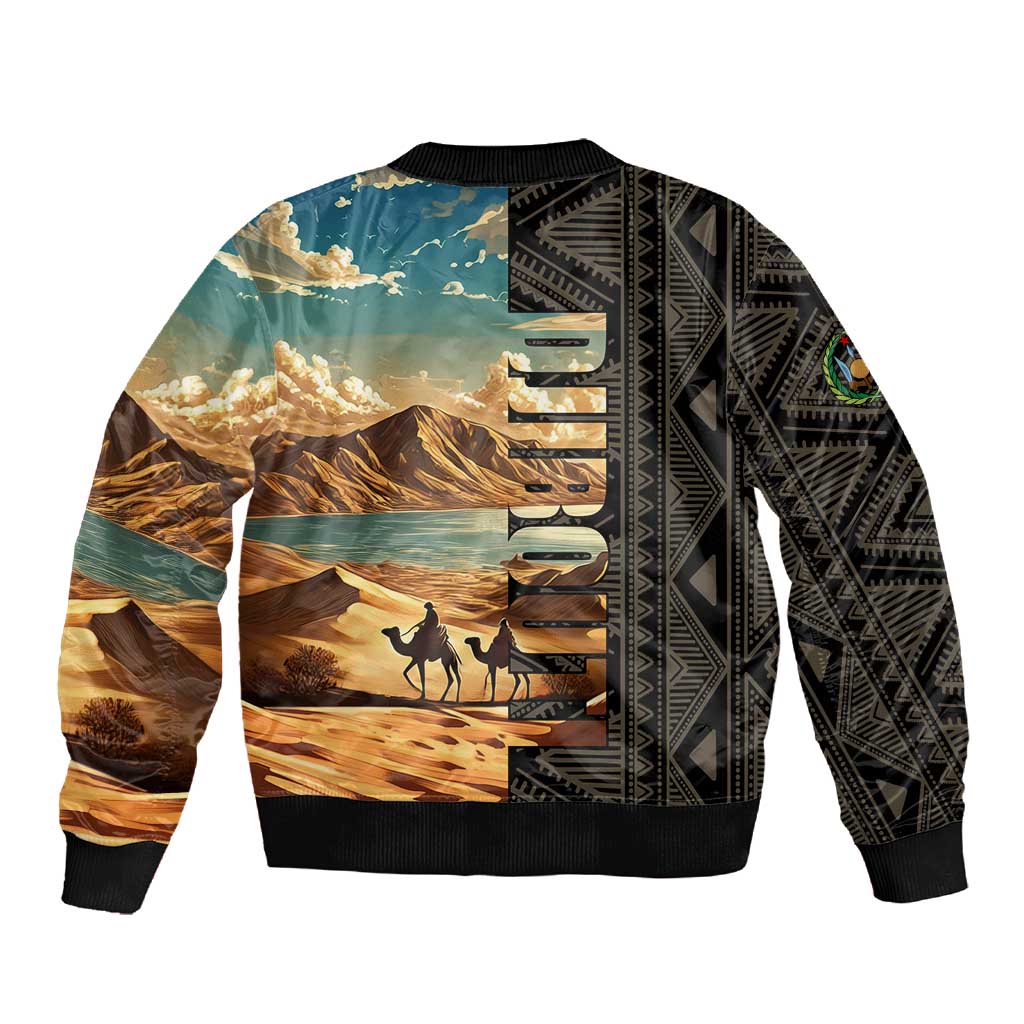 Djibouti Desert Sleeve Zip Bomber Jacket Camel Riders and African Pattern