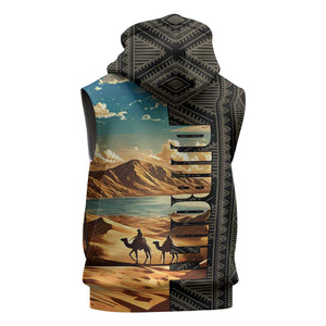 Djibouti Desert Sleeveless Zip Hoodie Camel Riders and African Pattern - African Pride