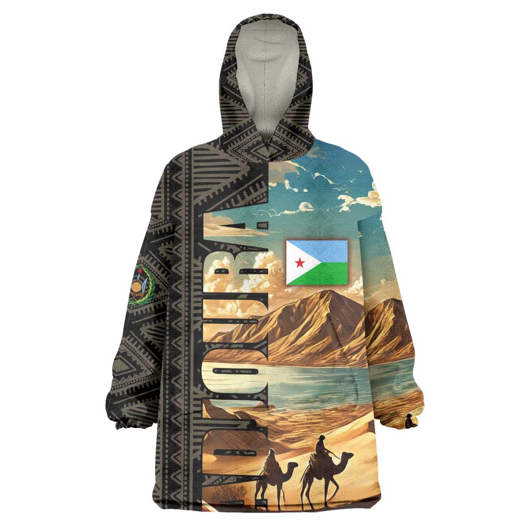 Djibouti Desert Wearable Blanket Hoodie Camel Riders and African Pattern