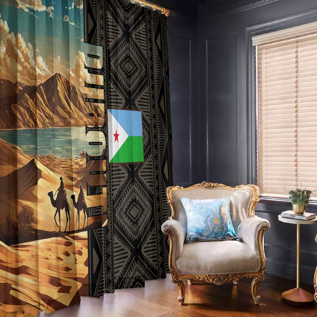 Djibouti Desert Window Curtain Camel Riders and African Pattern