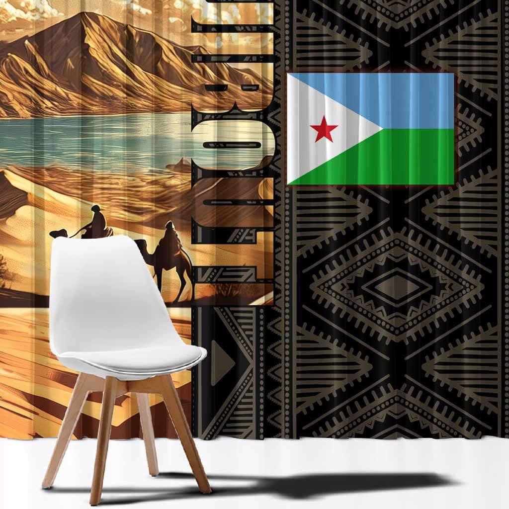 Djibouti Desert Window Curtain Camel Riders and African Pattern