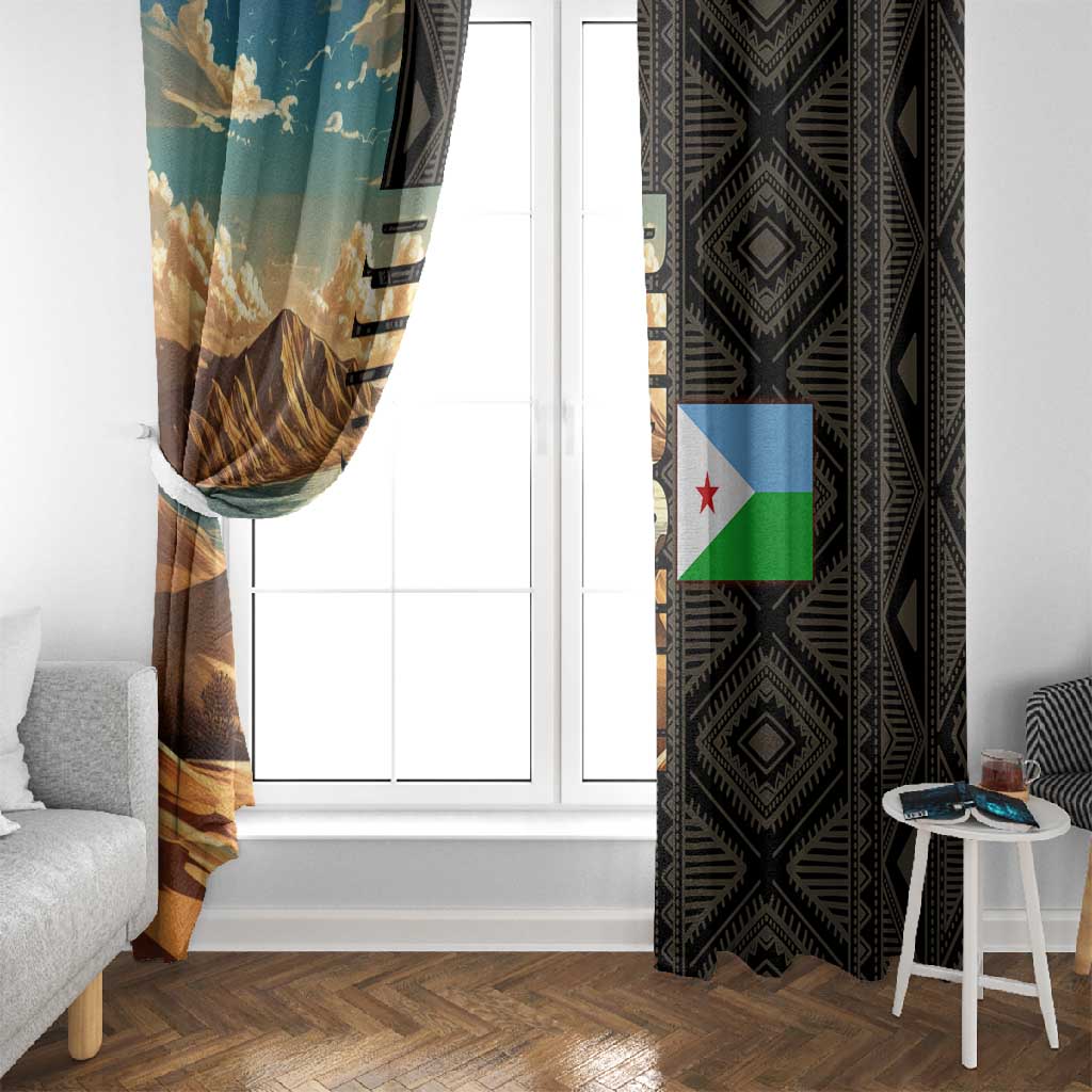 Djibouti Desert Window Curtain Camel Riders and African Pattern