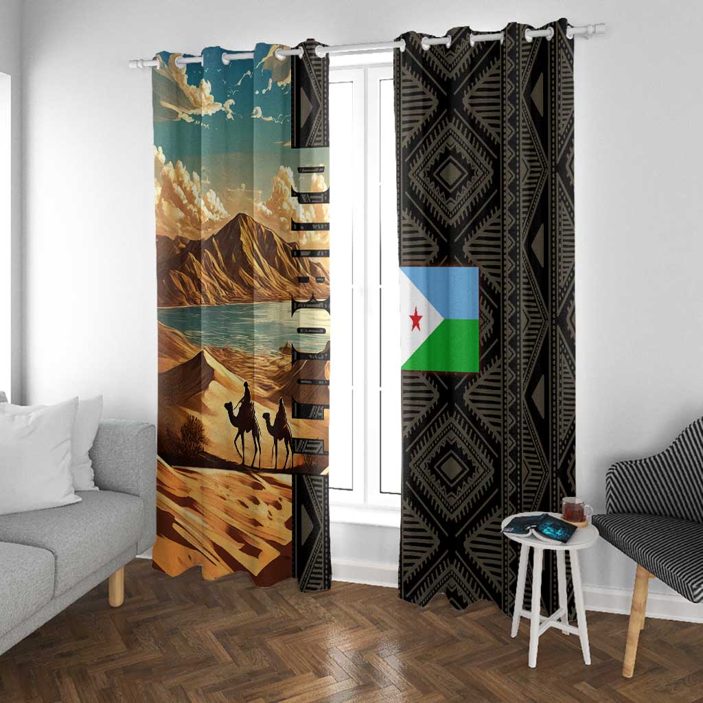 Djibouti Desert Window Curtain Camel Riders and African Pattern