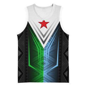 Djibouti Africa Basketball Jersey Tribal Geometry Meets National Colors and Red Star Boldness TS04