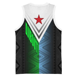 Djibouti Africa Basketball Jersey Tribal Geometry Meets National Colors and Red Star Boldness TS04