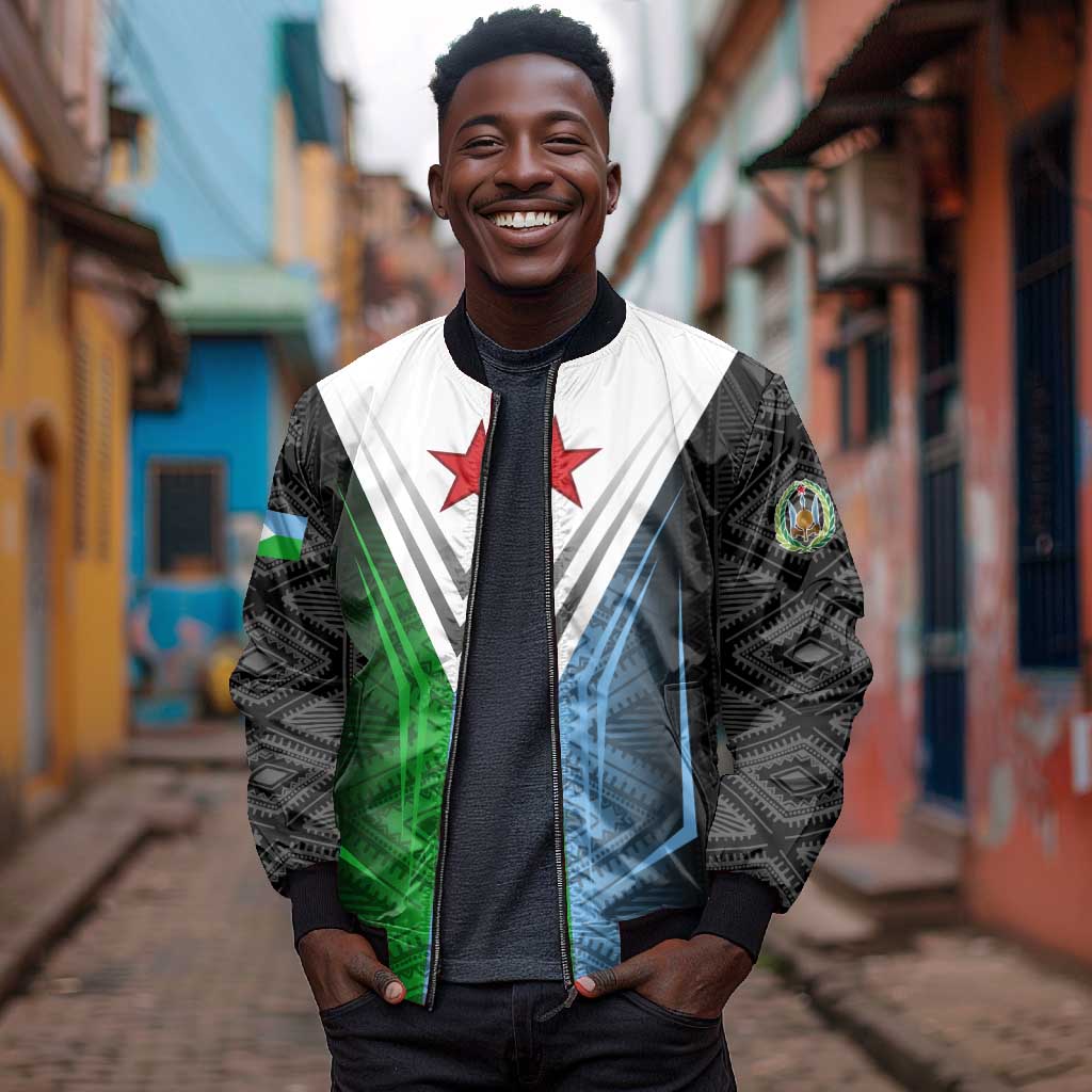 Djibouti Africa Bomber Jacket Tribal Geometry Meets National Colors and Red Star Boldness