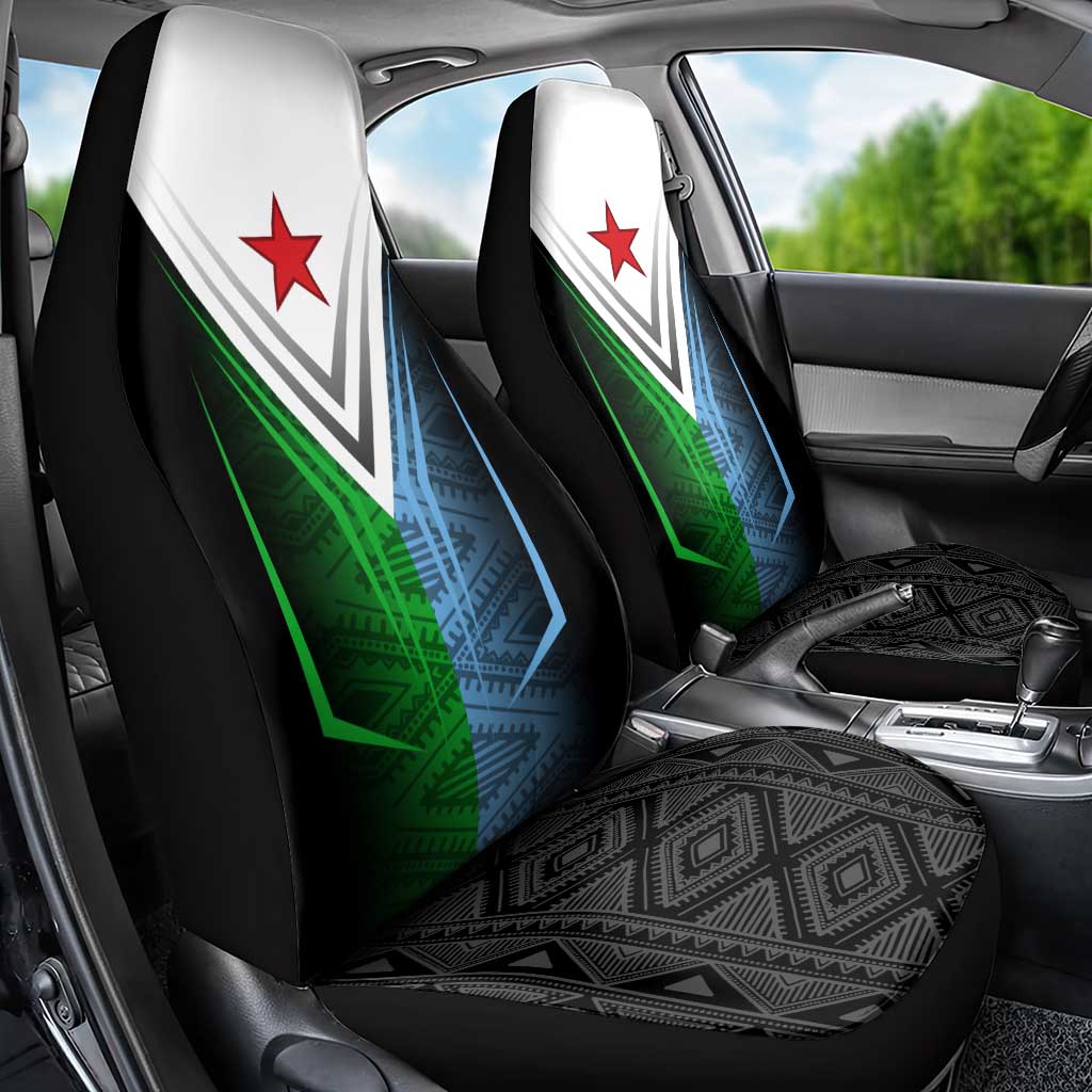 Djibouti Africa Car Seat Cover Tribal Geometry Meets National Colors and Red Star Boldness