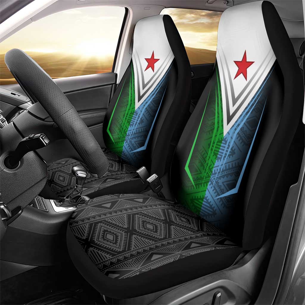 Djibouti Africa Car Seat Cover Tribal Geometry Meets National Colors and Red Star Boldness