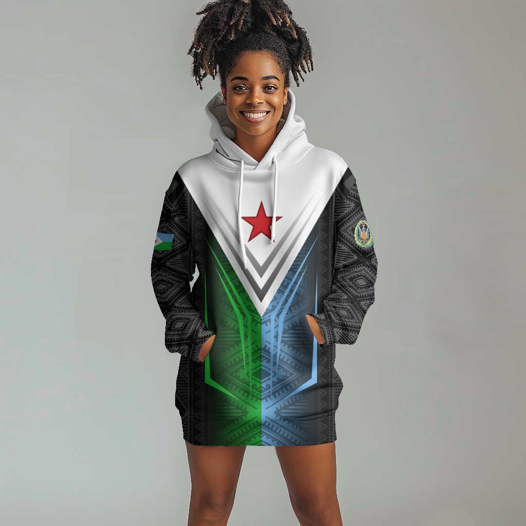 Djibouti Africa Hoodie Dress Tribal Geometry Meets National Colors and Red Star Boldness