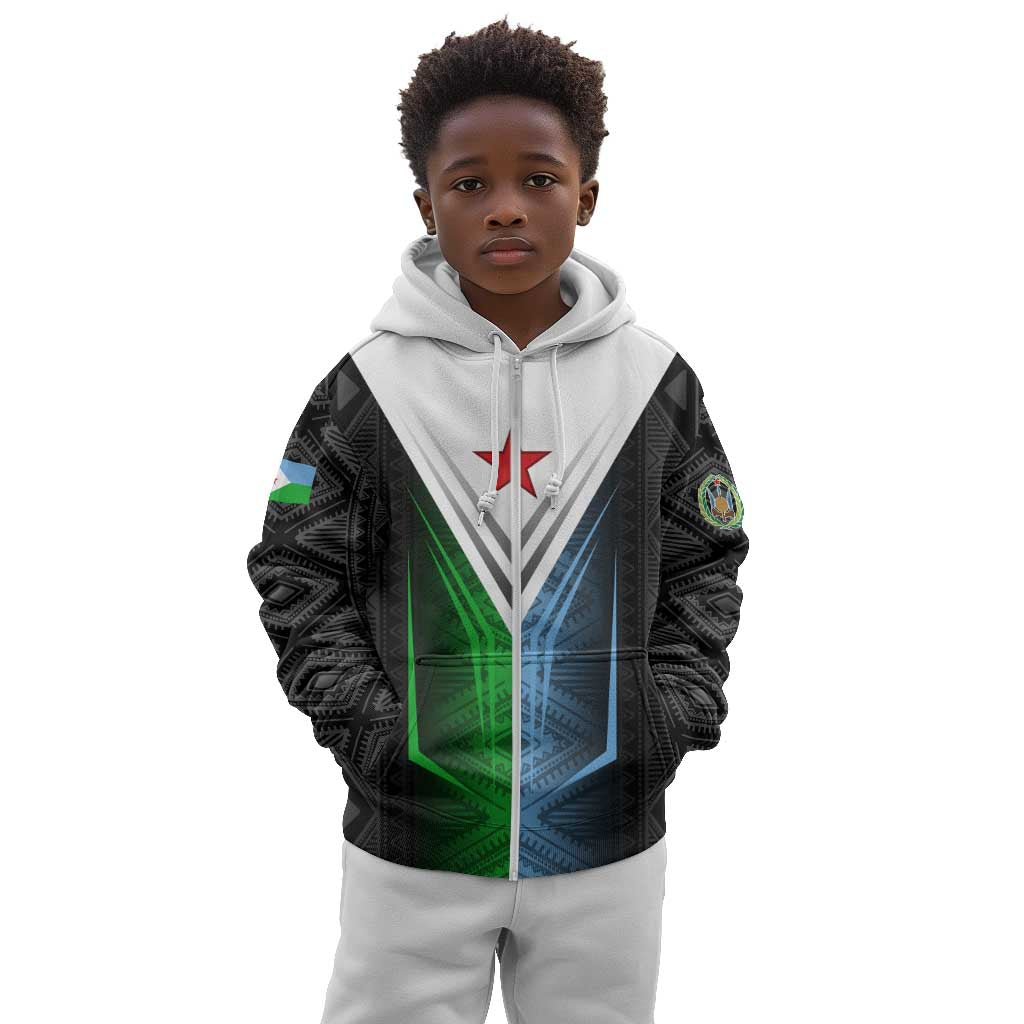 Djibouti Africa Kid Hoodie Tribal Geometry Meets National Colors and Red Star Boldness