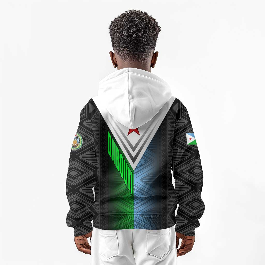 Djibouti Africa Kid Hoodie Tribal Geometry Meets National Colors and Red Star Boldness